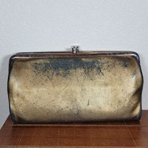 Hobo International Lauren wallet gold and brown leather
